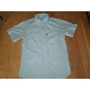 AFTCO Mens Small Blue Grid Short Sleeve Fishing Shirt Ventilated Button Down